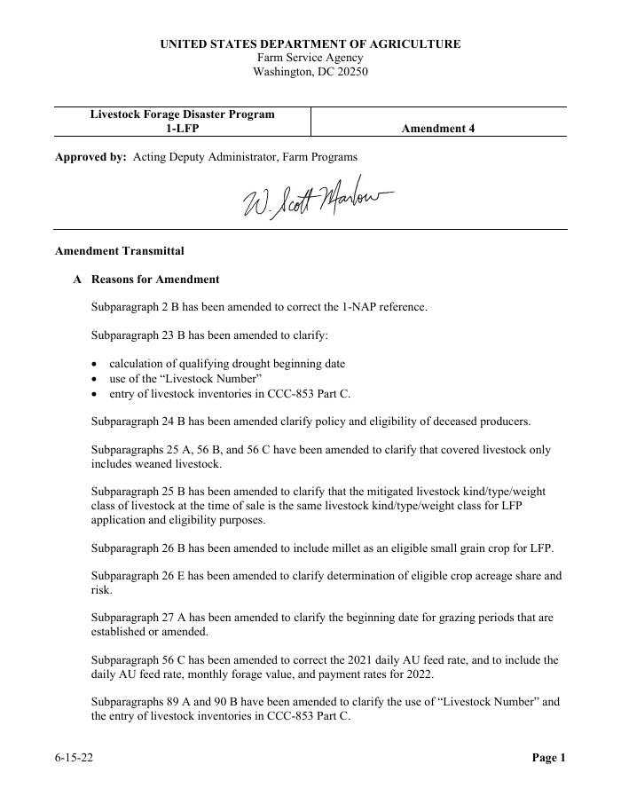 1-LFP: Livestock Forage Disaster Program (Amendment 4) preview
