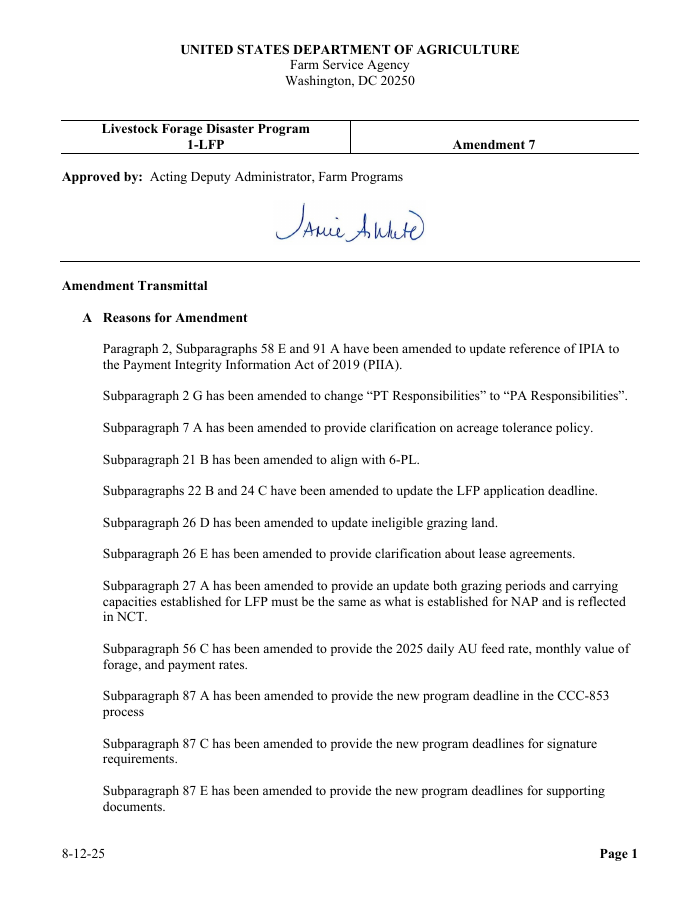 1-LFP: Livestock Forage Disaster Program (Amendment 7) preview