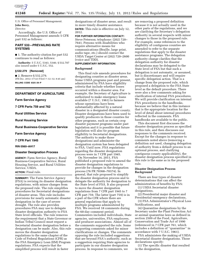 Disaster Designation Process (2012 Final Rule) preview