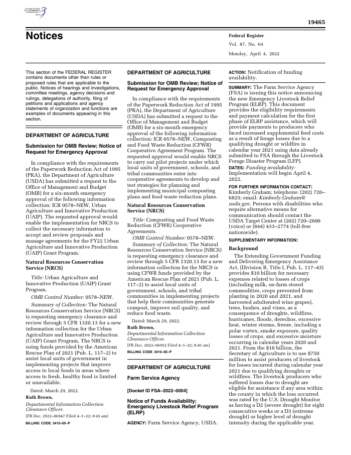 Emergency Livestock Relief Program: Notice of Funds Availability (2021 Losses) preview