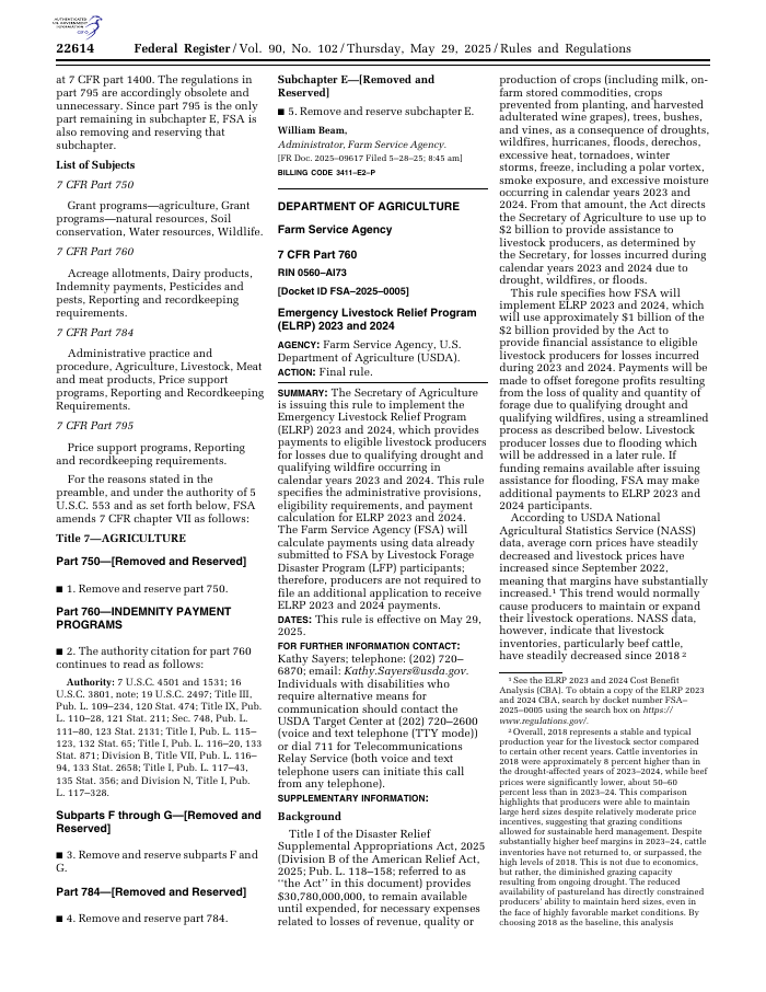 Emergency Livestock Relief Program 2023 and 2024 (2025 Rule) preview