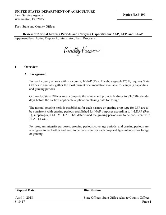 FSA Notice NAP-190: Review of Normal Grazing Periods and Carrying Capacities for NAP, LFP, and ELAP preview